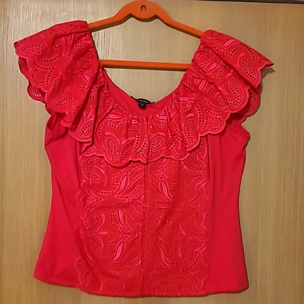 Boston Proper Pink Ruffel Neck Dress Top XL